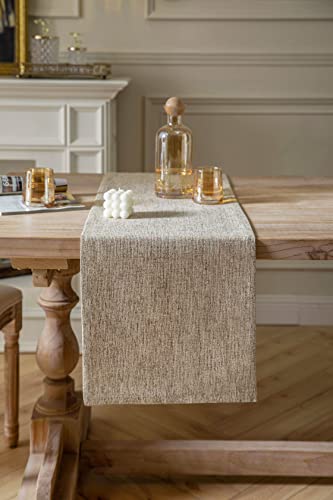 ZeeMart Burlap Style Farmhouse Table Runners 72 Inches Long, Beige Rustic Woven Dining Table Runner for Everyday Use, 14x72 Inches, Oatmeal Beige