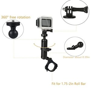UTV/ATV RZR Action camera mount ​holder 360° Rotaion Camera Mount gopro accessories fit 1.75"-2" Roll Bar and Bars Compatible with All GoPro Models,Such as GoPro Hero 9,8,7,6,5,4,Session,GoPro Max etc