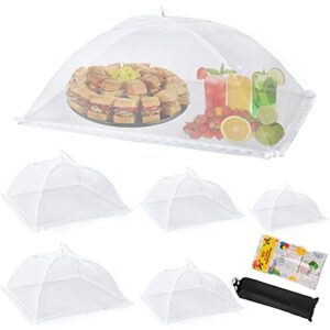 6 pack various sizes food cover food tent set(40x24* 1, 17x17* 2, 14x14* 2, 12x12* 1) with carry bag&tablecloth, reusable and collapsible pop up mesh food covers for outdoor party home use