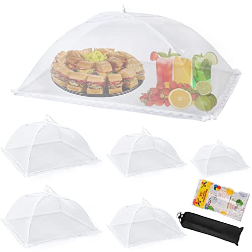 6 Pack Various Sizes Food Cover Food Tent Set(40x24* 1, 17x17* 2, 14x14* 2, 12x12* 1) with Carry Bag&Tablecloth, Reusable and Collapsible Pop Up Mesh Food Covers for Outdoor Party Home Use