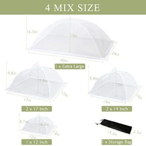 6 Pack Various Sizes Food Cover Food Tent Set(40x24* 1, 17x17* 2, 14x14* 2, 12x12* 1) with Carry Bag&Tablecloth, Reusable and Collapsible Pop Up Mesh Food Covers for Outdoor Party Home Use