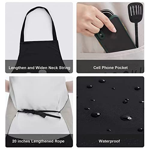 Agirlvct 2 Pack Kitchen Apron with Hand Wipe,Water-drop Resistant with 2 Pockets Cooking Bib Aprons for Mother Women Men Chef Coffee Restaurant (Black&Beige)