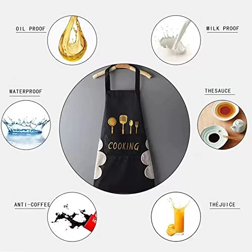 Agirlvct 2 Pack Kitchen Apron with Hand Wipe,Water-drop Resistant with 2 Pockets Cooking Bib Aprons for Mother Women Men Chef Coffee Restaurant (Black&Beige)