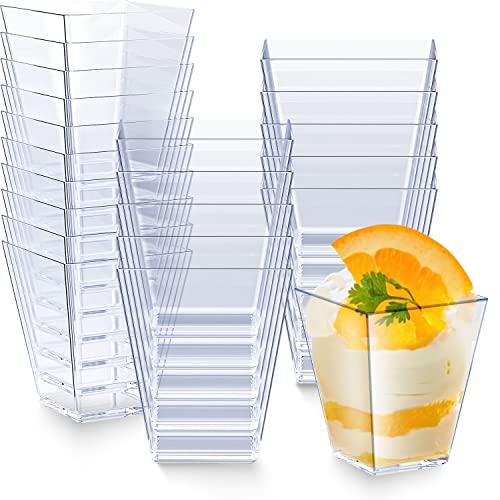 Delightz [50 Pack 5.Oz Small Clear Plastic Dessert Cups, Disposable Mini Square Appetizer/Shooter Cup For Parfait, Desserts, Pudding, Yogurt, Snacks, 2.28" x 2.95" x 1.57"