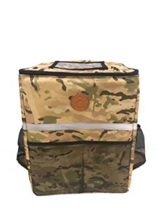 thermal insulated reusable food delivery backpack with cup holder and receipt pockets, padded handles, ideal for ubereats, doordash, postmates, outdoor use, groceries(14 x 10 x 16 in - green camo)