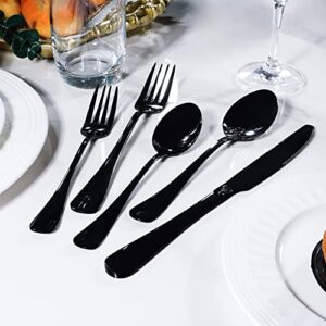 Black Silverware Set, SuperCook 40 Piece Flatware Set for 8, Stainless Steel Cutlery Eating Utensils, Mirror Finish Tableware include Knife Fork Spoon, Dishwasher Safe for Daily Used