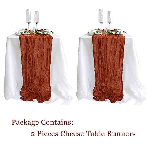 2 Pack Terracotta Cheesecloth Table Runners, 10Ft Gauze Table Runner Rustic Rust Wedding Cheese Cloths Decor for Bridal Baby Shower Arch Drapery Birthday Party Decorations