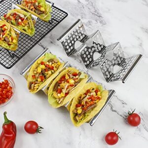 4 Pack Stainless Steel Taco Holders, Premium Taco Stands, Holds 2 Or 3 Tacos Each Taco Tray, Taco Rack With Easy-Access Handle, Food Grade Taco Plate Shells Oven & Grill Safe, BPA Free(Hollow)