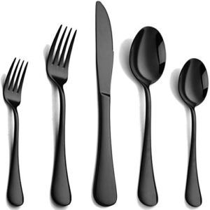 black silverware set, 30-piece stainless steel flatware set for 6, cutlery utensils set include knives/forks/spoons service for 6, mirror polished and dishwasher safe