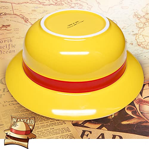 shiningsoul 3 PCS ONEPIECE Luffy Straw Hat Ramen Bowl Set Anime (Straw Hat Ceramic Bowl + Wooden spoon + Chopsticks) Dishwasher & Microwave Safe - Good Gift for Anime Fans