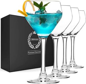 chouggo nick & nora glasses cocktail glasses set of 4, hand blown premium crystal cocktail glass for bar, martini, cosmopolitan, manhattan, 6oz, clear