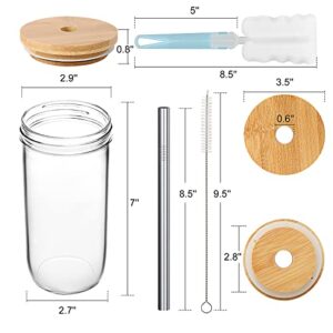 zunmial 4 Pack Smoothie Cup, Boba Cup, 24oz Mason Jar with Lid and Straw, Mason Jar Cups, Bubble Tea Cups, Mason Jar Drinking Glasses