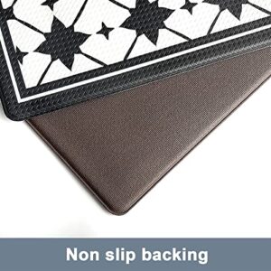 Artnice Anti-Fatigue Kitchen Mats 2 Piece, Modern Geometric Criss Cross Pattern Kitchen Rugs, Ergonomic PVC Memory Foam Kitchen Floor Mats for Standing Sink, Bathroom, Laundry, Black and White