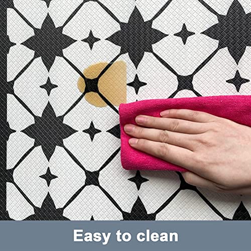 Artnice Anti-Fatigue Kitchen Mats 2 Piece, Modern Geometric Criss Cross Pattern Kitchen Rugs, Ergonomic PVC Memory Foam Kitchen Floor Mats for Standing Sink, Bathroom, Laundry, Black and White