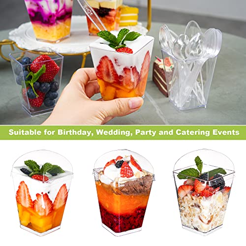 Kucoele 50 Pack 5 oz Plastic Dessert Cups with Lids, Mini Pudding Cups with Spoons Clear Parfait Cups Appetizer Cups for Fruit Mousse Yogurt and Tastings