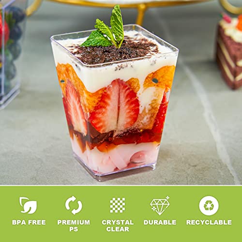 Kucoele 50 Pack 5 oz Plastic Dessert Cups with Lids, Mini Pudding Cups with Spoons Clear Parfait Cups Appetizer Cups for Fruit Mousse Yogurt and Tastings