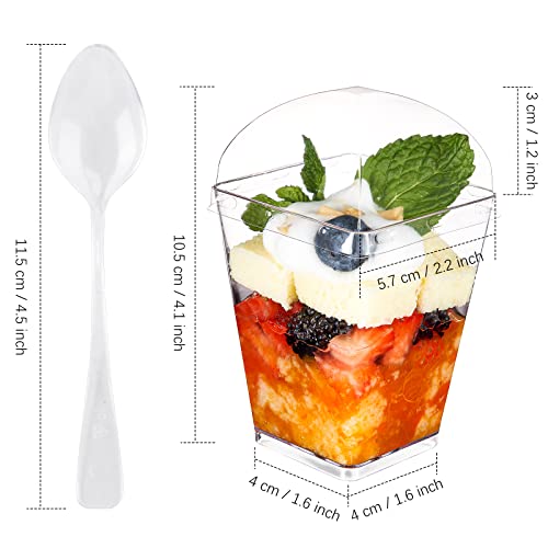 Kucoele 50 Pack 5 oz Plastic Dessert Cups with Lids, Mini Pudding Cups with Spoons Clear Parfait Cups Appetizer Cups for Fruit Mousse Yogurt and Tastings
