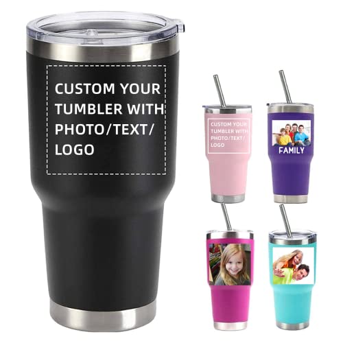 Personalized Photo 20oz 30oz Stainless Steel Tumbler,Custom Coffee Tumbler Cup With Lid And Strawstraw Vacuum Insulated With Text Photo Logo (PERSONALIZED)