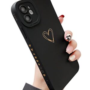 Qokey for iPhone 11 Case 6.1" 2019, Side&Back Cute Plated Love Heart with Anti-Fall Lens Cameras Cover Protection Soft TPU Shockproof Anti-Fingerprint Phone Cases for Women Girls Men - Black