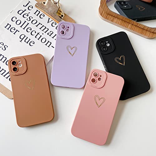 Qokey for iPhone 11 Case 6.1" 2019, Side&Back Cute Plated Love Heart with Anti-Fall Lens Cameras Cover Protection Soft TPU Shockproof Anti-Fingerprint Phone Cases for Women Girls Men - Black