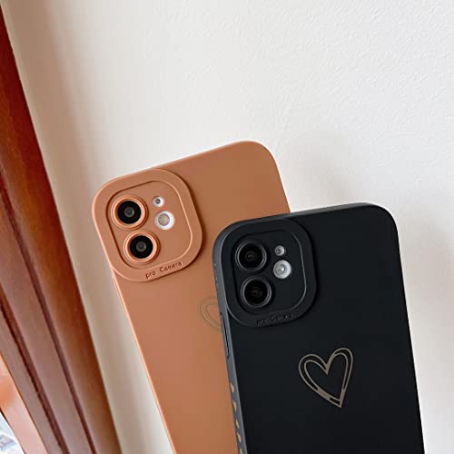 Qokey for iPhone 11 Case 6.1" 2019, Side&Back Cute Plated Love Heart with Anti-Fall Lens Cameras Cover Protection Soft TPU Shockproof Anti-Fingerprint Phone Cases for Women Girls Men - Black