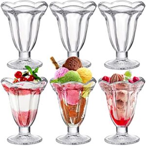 ZENFUN 6 Pack Glass Tulip Sundae Cups, 6.7 Ounce Clear Milkshakes Footed Ice Cream Cups Dessert Bowls Set for Sherbet Trifle, Fruit, Salad, Snack, Cocktail