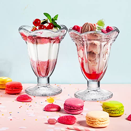 ZENFUN 6 Pack Glass Tulip Sundae Cups, 6.7 Ounce Clear Milkshakes Footed Ice Cream Cups Dessert Bowls Set for Sherbet Trifle, Fruit, Salad, Snack, Cocktail