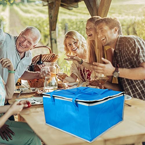 Tofficu Thermal Insulated Food Delivery Bag Large Picnic Cooler Bag Pizza Warmer Bag Reusable Grocery Bags with Zipper and Handles for Restaurants Food Delivery Travel Shopping Catering Grocery Transport(Blue)