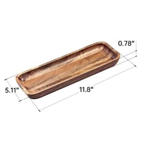 Acacia Wood Serving Trays, Set of 3 Wooden Serving Platters for Home Decor, Food, Cheese, Fruit, Vegetables, Charcuterie, Appetizer Serving Tray(11.8 x 5.1 x 0.78 inches)