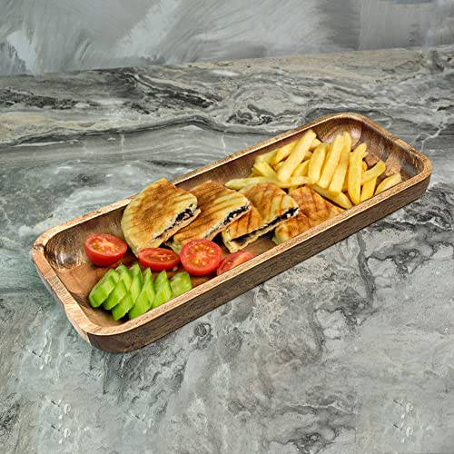 Acacia Wood Serving Trays, Set of 3 Wooden Serving Platters for Home Decor, Food, Cheese, Fruit, Vegetables, Charcuterie, Appetizer Serving Tray(11.8 x 5.1 x 0.78 inches)