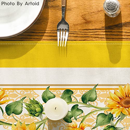 Artoid Mode Yellow Sunflower Summer Table Runner, Seasonal Spring Kitchen Dining Table Decoration for Home Party Decor 13x72 Inch