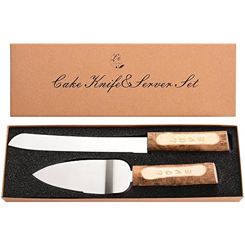 Rustic Wedding Cake Knife and Server Set Natural Wood Handle Cake Cutting Set Christmas Decoration Country Cake Server Set Rustic Wedding Decorations Wedding Gift