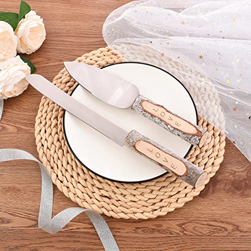 Rustic Wedding Cake Knife and Server Set Natural Wood Handle Cake Cutting Set Christmas Decoration Country Cake Server Set Rustic Wedding Decorations Wedding Gift