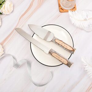 Rustic Wedding Cake Knife and Server Set Natural Wood Handle Cake Cutting Set Christmas Decoration Country Cake Server Set Rustic Wedding Decorations Wedding Gift