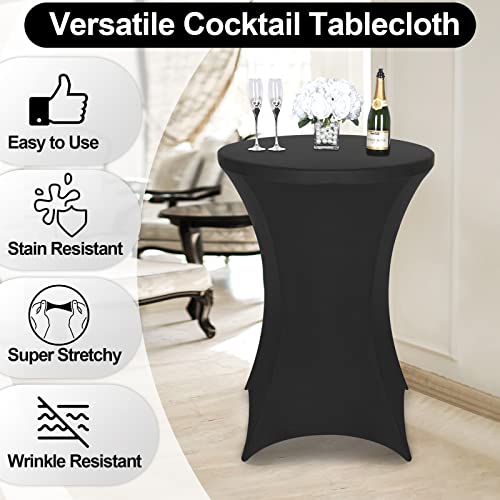 FestiCorp Spandex Black Table Cover, Cocktail Fitted Tablecloths, Round Highboy Stretch Table Covers Cloths for Party, Bar, Wedding, Birthday, Banquet, 30"-32" Diameter x 40"-43" Height