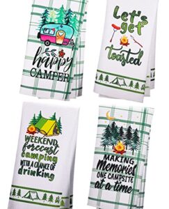 occdesign funny kitchen towels for camper, camper gifts, happy camper camping rv accessories, set of 4