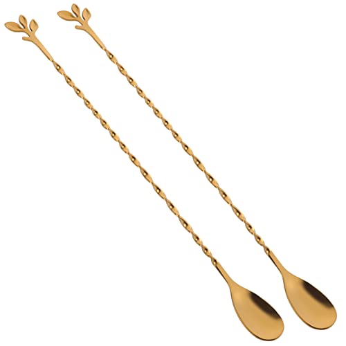 AnSaw 12-Inch Stainless Steel Mixing Spoon, 2-Pieces Gold Spiral Pattern Bar Spoons