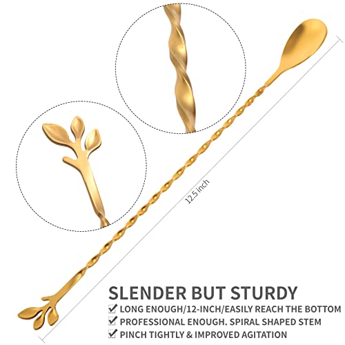 AnSaw 12-Inch Stainless Steel Mixing Spoon, 2-Pieces Gold Spiral Pattern Bar Spoons