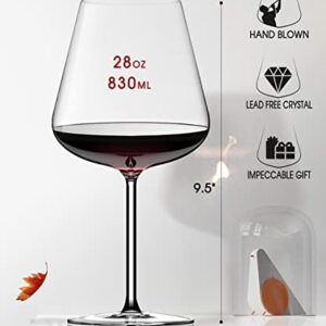 ROVSYA Red Wine Glasses Set of 4-28oz Large Wine Glasses Hand Blown Crystal-Clearer,Lighter for Wine Tasting, Gift Packaging for Valentine's Day, Anniversary, Father's Day, Birthday