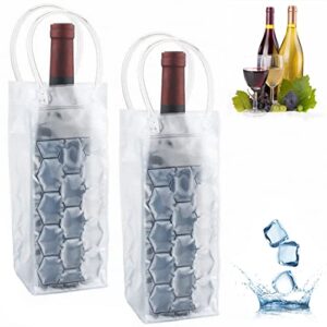 ice wine bag, wine chiller, wine cooler refrigerator, wine fridge, wine bottle chiller cooler for red white champagne or sparkling. gel cooling holder freestanding carrier chilling. set 2