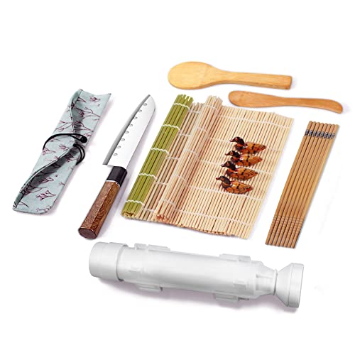 TIMDAM Sushi Making Kit for Beginners, All in One Sushi Maker Set with Sushi Mats Bamboo Roller, Sushi Bazooka, Chopsticks, Paddle, Spreader, Sushi Knife, Chopsticks Holder, Sushi Kit for Home