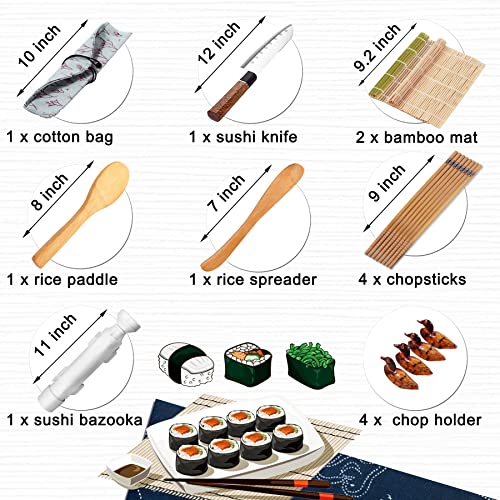 TIMDAM Sushi Making Kit for Beginners, All in One Sushi Maker Set with Sushi Mats Bamboo Roller, Sushi Bazooka, Chopsticks, Paddle, Spreader, Sushi Knife, Chopsticks Holder, Sushi Kit for Home