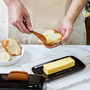 Butter Dish with Lid and Knife Ceramic Butter Holder for Counter Humanized Clamp-able Knife Handle Design, Perfect for East West Coast Butter, Black