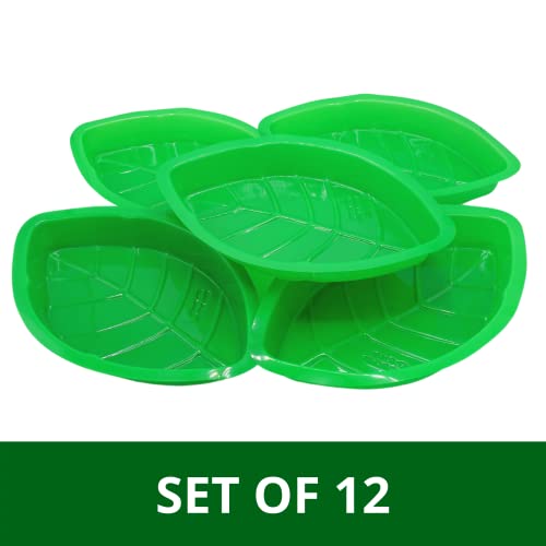 12 Pcs Palm Leaf Hawaiian Party Serving Tray Plastic - Candy Bar Food Holder, Buffet food Plates for Luau Jungle Tropical Party Supplies Table Centerpiece Decoration