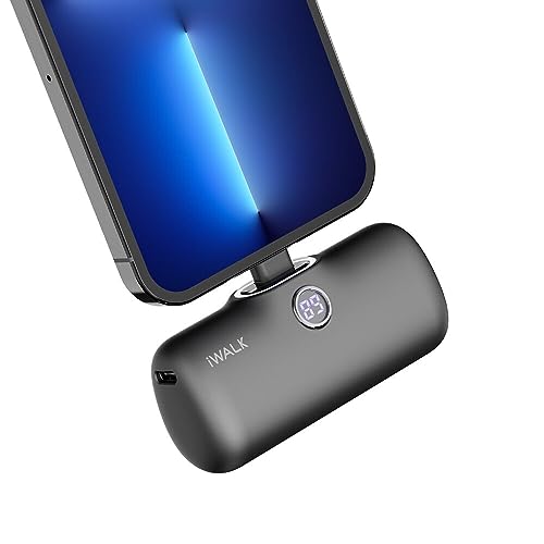 iWALK LinkPod Portable Charger 4800mAh Power Bank PD Fast Charging Small Docking Battery with LED Display Compatible with iPhone 14/14 Pro Max/13/13 Pro Max/12/12 Pro/11/X/8/7/6,Black