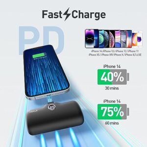 iWALK LinkPod Portable Charger 4800mAh Power Bank PD Fast Charging Small Docking Battery with LED Display Compatible with iPhone 14/14 Pro Max/13/13 Pro Max/12/12 Pro/11/X/8/7/6,Black