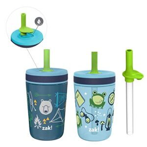 zak designs campout and camping kelso tumbler set, leak-proof screw-on lid with straw, bundle for kids includes plastic and stainless steel cups with bonus sipper, 3pc set, non-bpa,15 fl oz
