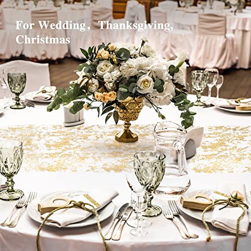 Ohanniewa Gold Table Runner 11 inch x 32 Feet Glitter Metallic Gold Foil Mesh Table Runner Roll Table Decorations for Wedding, Birthday, Banquet, Christmas