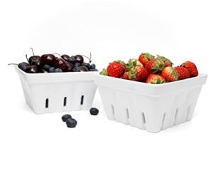woouch ceramic berry basket, square fruit bowl with holes, 5.7" colander for kitchen, cute small container for berries, strawberry, grape, cherry, rustic stoneware décor (white)