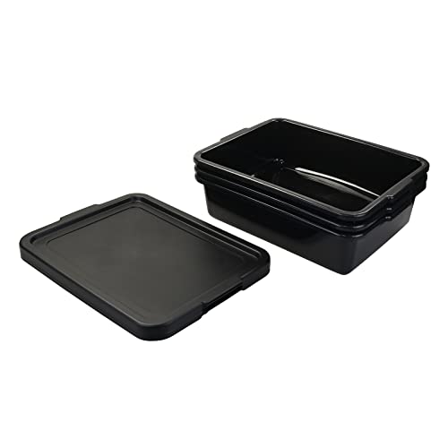 Pekky 13 L Food Service Bus Tubs with Lids, 3 Packs Commercial Tote Box, Black